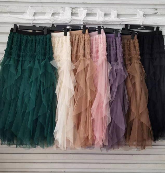 Irregular High Waist Tulle Tutu Tiered-Ruffle Long Dress