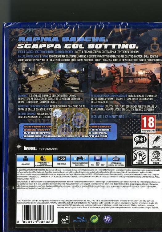 Payday 2 Crimewave Edition PS4 Italian Game PlayStation 4 Video Game PAL ITA
