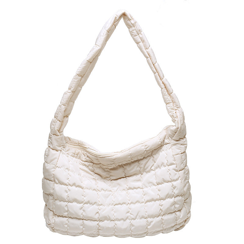 Single Shoulder Crossbody Autumn And Winter New Plaid Down Tote Bag