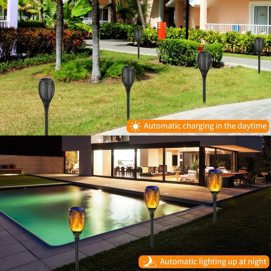 2 Waterproof Garden Flame Effect LED Solar Torches