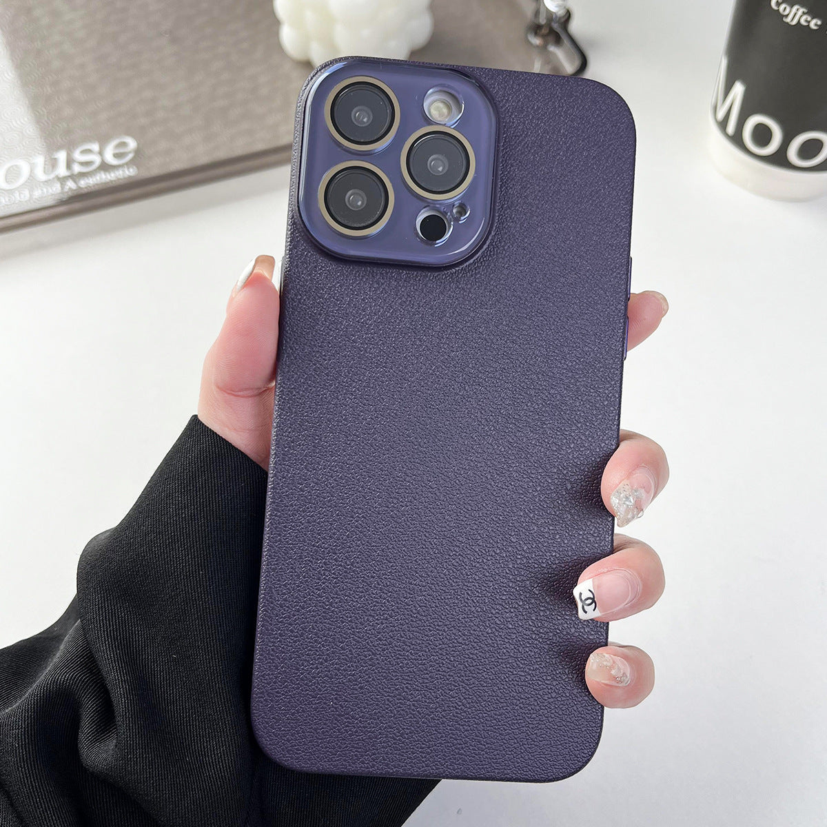 Solid Color Lychee Pattern Phone Case