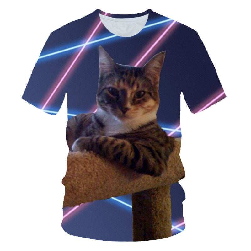 Printed cute cat short sleeve T-shirt men