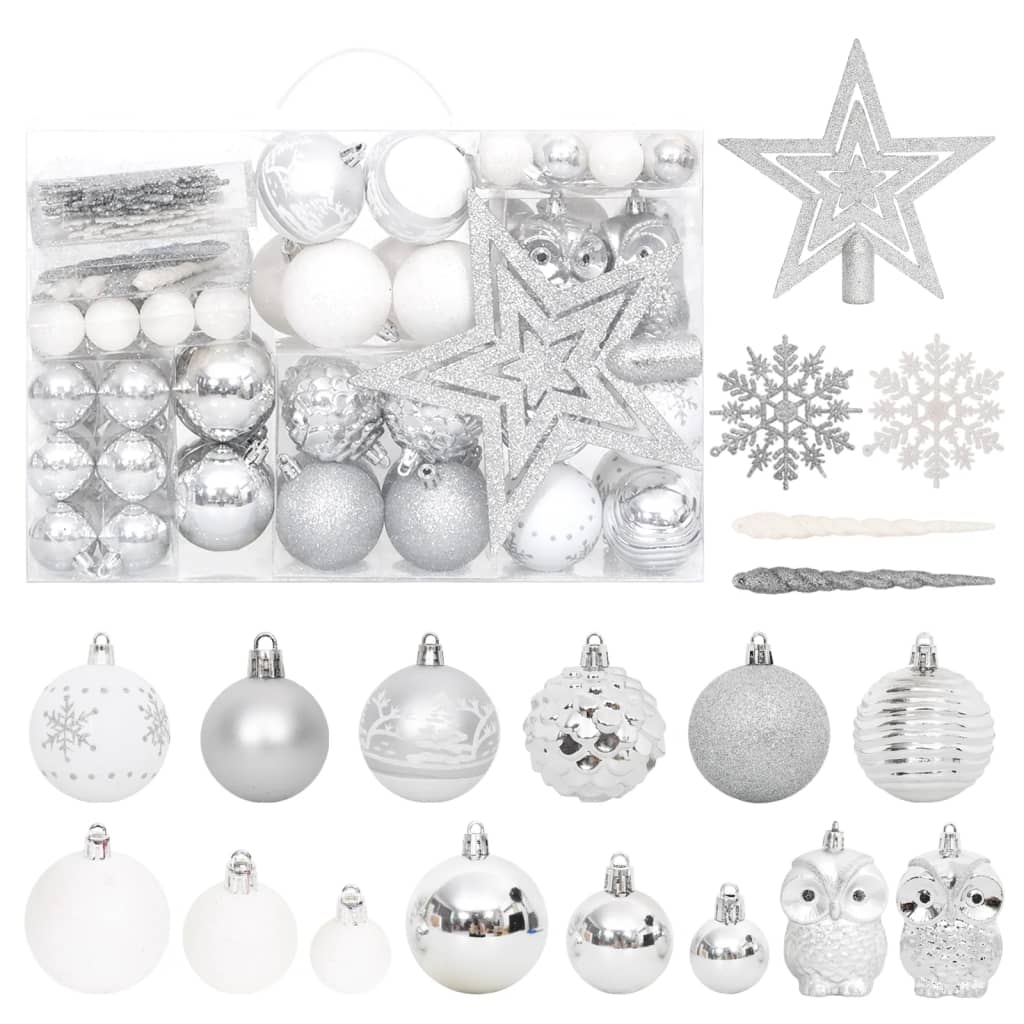 Set di 108 gingilli natalizi argento e bianco