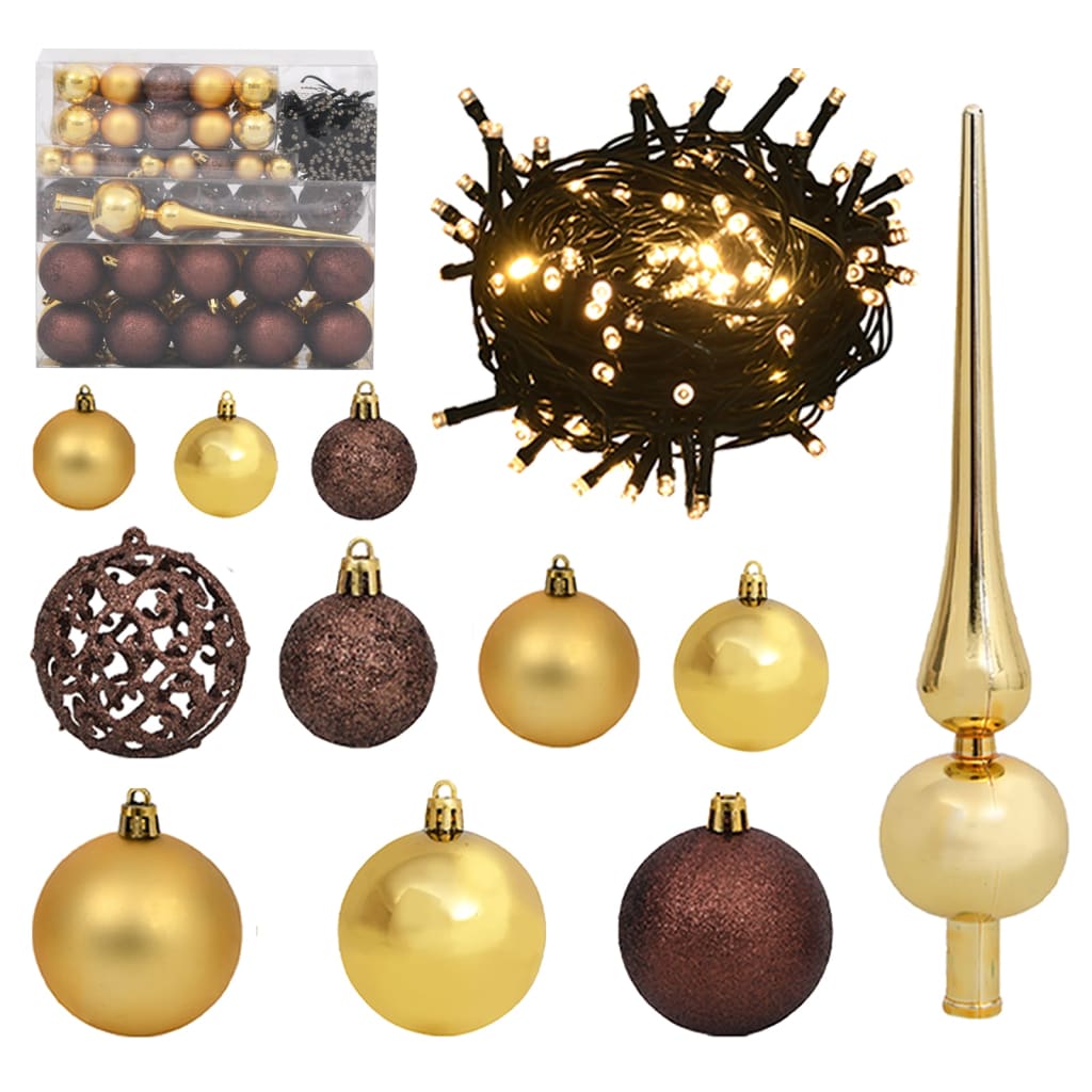 Set di palline di Natale 120 pezzi con picco e 300 LED Gold&Bronze