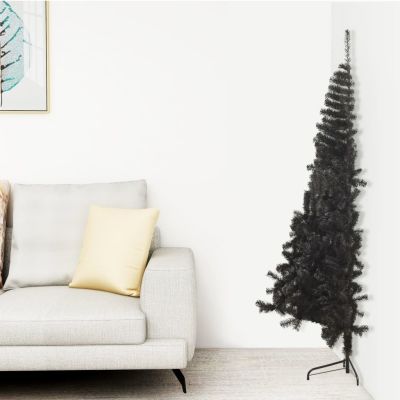 Metà Albero di Natale artificiale Salvaspazio con supporto nero 210 cm in PVC