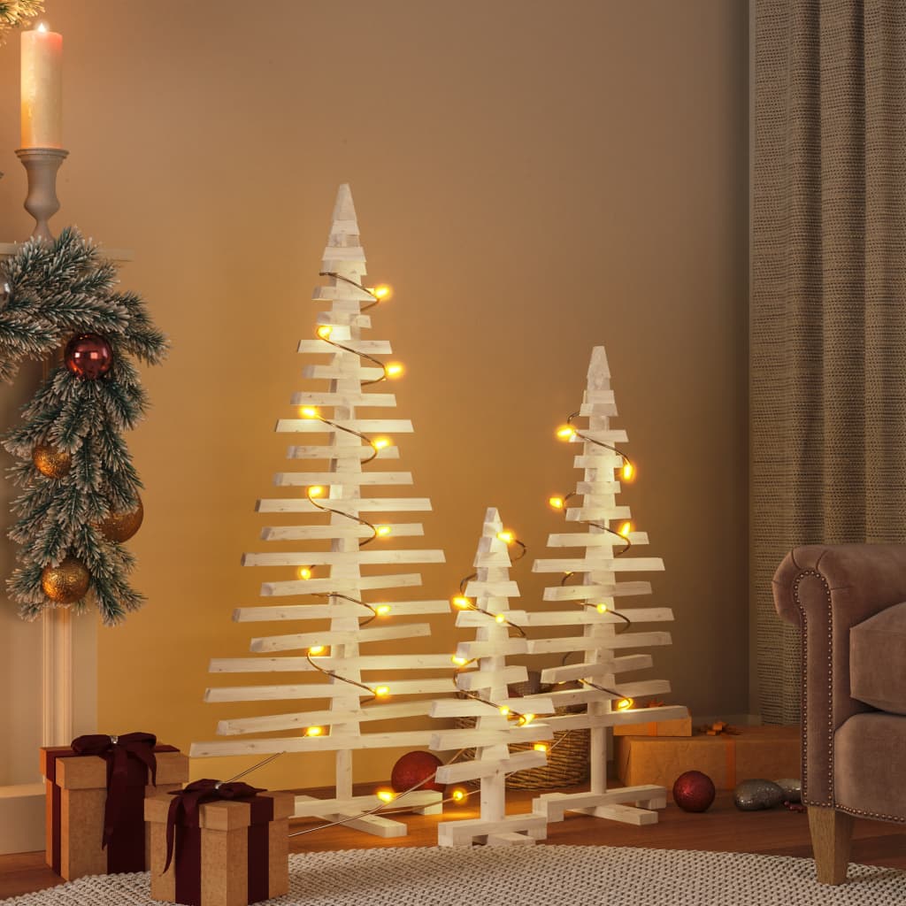 Alberi di Natale in legno per decorazioni 3 pezzi in legno massiccio di pino