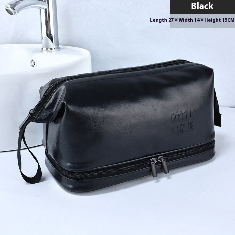 PU Men's Toiletry Bag British Style Good-looking Double Layer Large Capacity