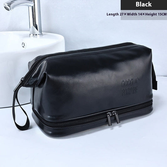 PU Men's Toiletry Bag British Style Good-looking Double Layer Large Capacity