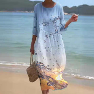 Women's Floral Art Printed Leisure Vacation Dress