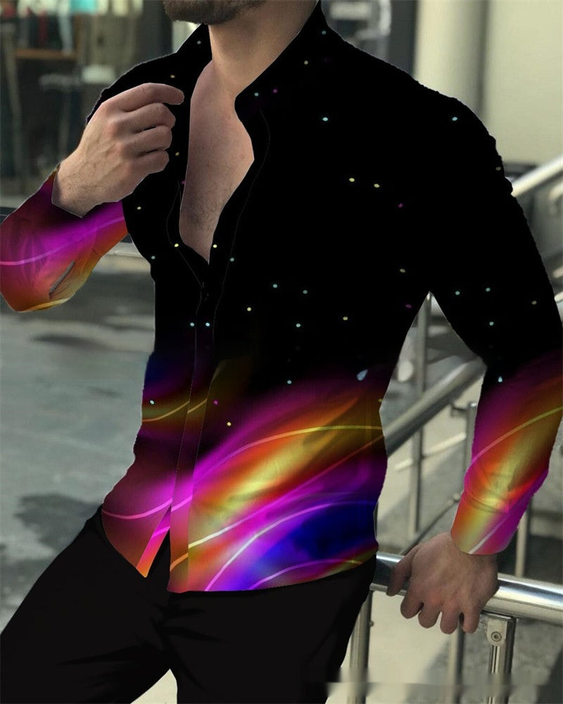 European And American 3D Printed Casual Slim Fashion Printed Shirt