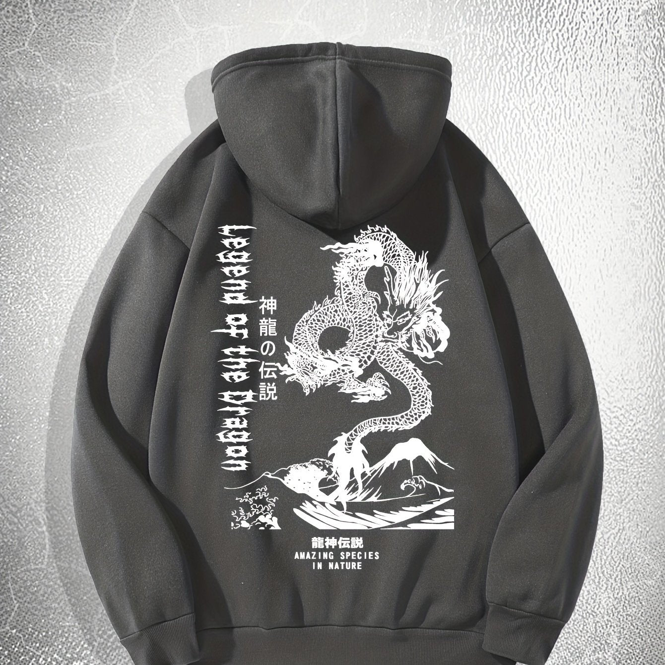 Dragon Print, Men's Casual Hoodie, Drawstring Pocket Hoodie