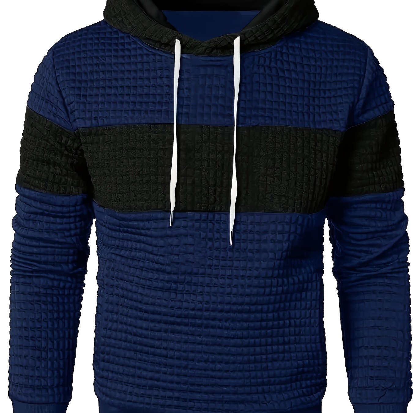 Men'S Color Block Hoodie, Casual Polyester Knit Sweatshirt with Stretch Fabric, Regular Fit, Long Sleeve, All-Season, Pullover Style, Fashionable Plaid Pattern, for Daily and Leisure Wear
