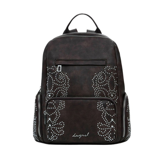 DESIGUAL Zaino Donna Marrone Poker Face Chester Mini con Borchie