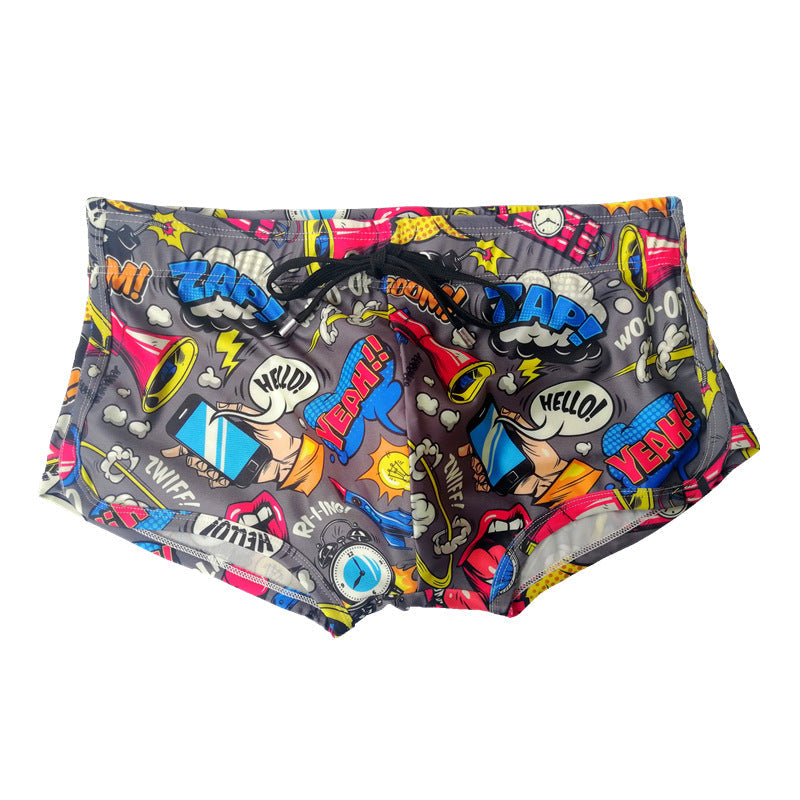 Men's Swimming Trunks Printed Boxers Low Waist Sports Quick-drying Shorts