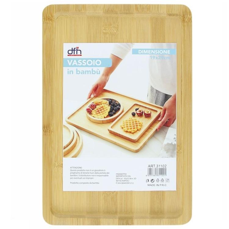 Vassoio Da Portata In Legno Bambù Per Colazione A Letto Caffe Tagliere 19X29Cm