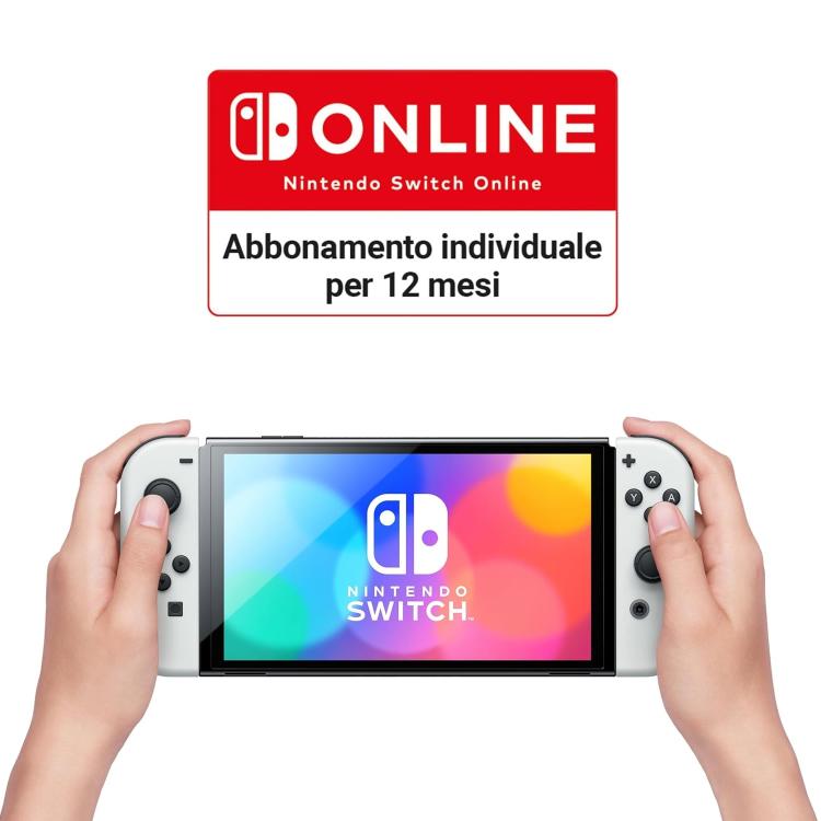 Nintendo Switch Oled White Console Bianca +Super Mario Wonder + 12 Mesi Abbonam.