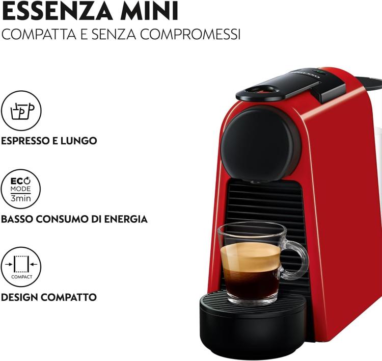 De'Longhi Nespresso Essenza Mini En85.B Macchina Da Caffè 0.6l Red + 14 Capsule