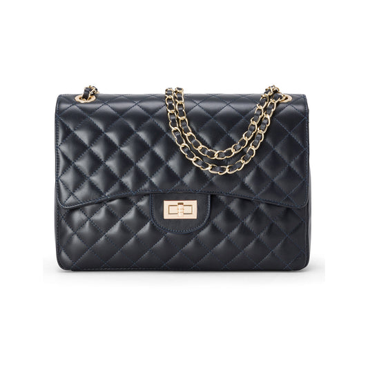 Borsa Donna a Spalla Blu Navy, in Vera Pelle, Made In Italy, Vivienne