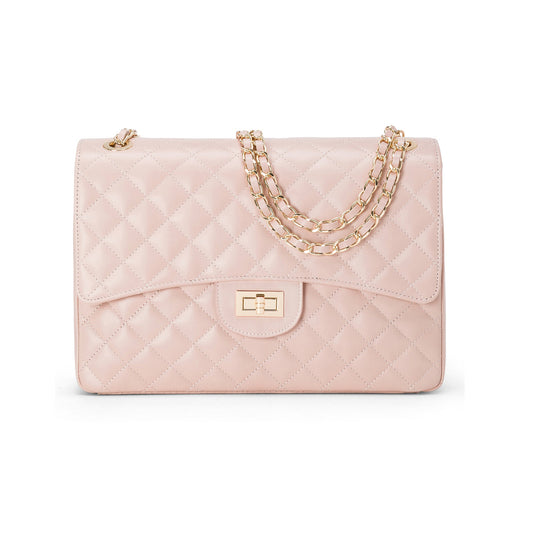 Borsa Donna a Spalla Rosa Cipria, in Vera Pelle, Made In Italy, Vivienne