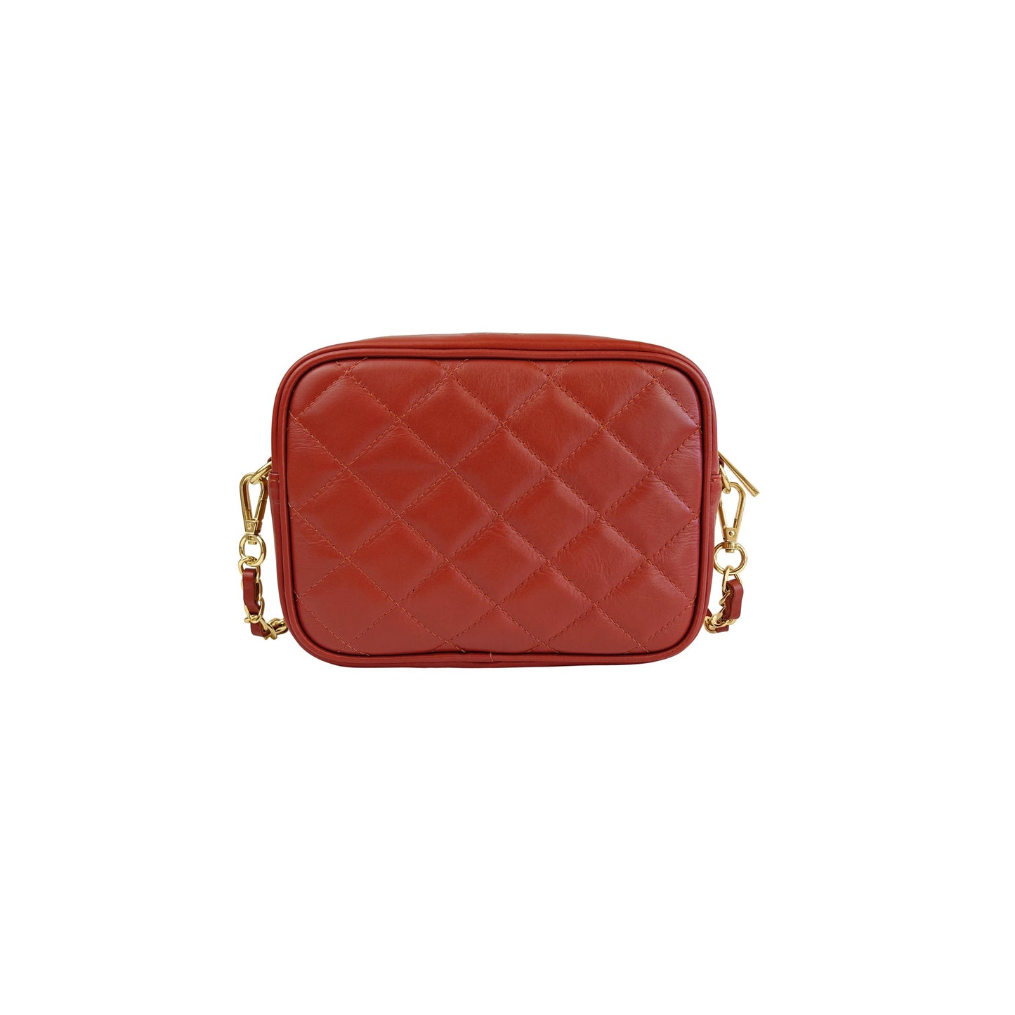 Borsa Donna a Tracolla Trapuntata Rosso Mattone, In Vera Pelle, Made in Italy, Nora