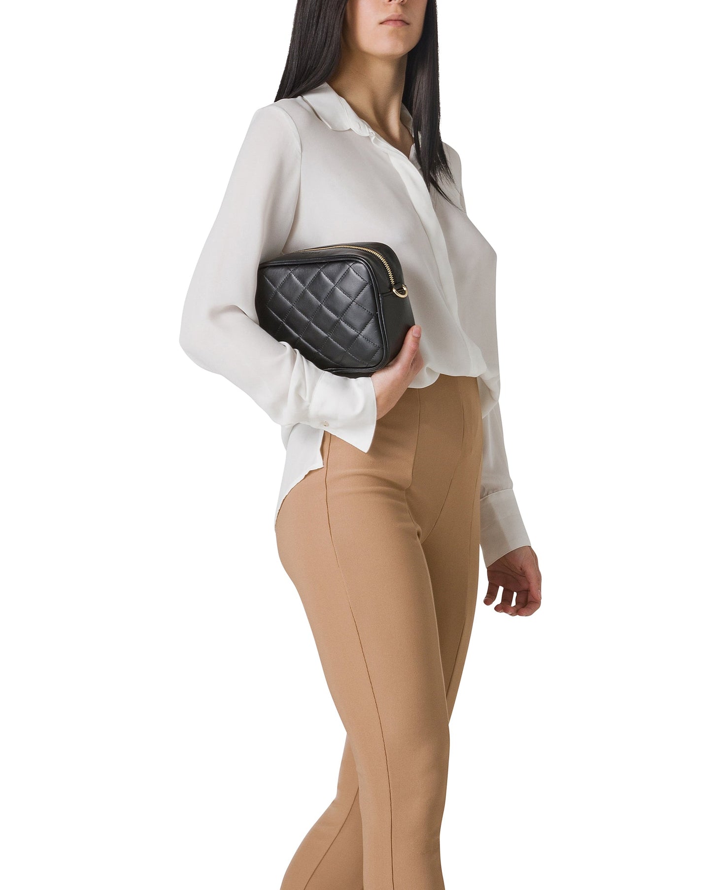 Borsa Donna a Tracolla Trapuntata Ciclamino Fuxia, In Vera Pelle, Made in Italy, Nora