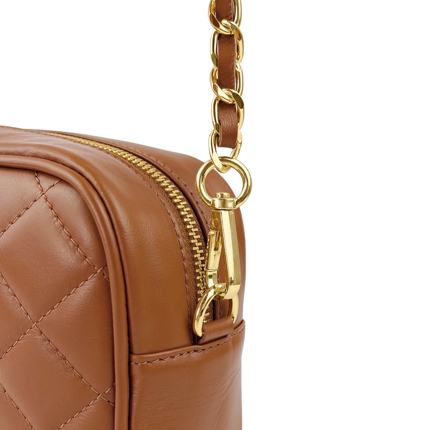 Borsa Donna a Tracolla Trapuntata Cuoio, In Vera Pelle, Made in Italy, Nora