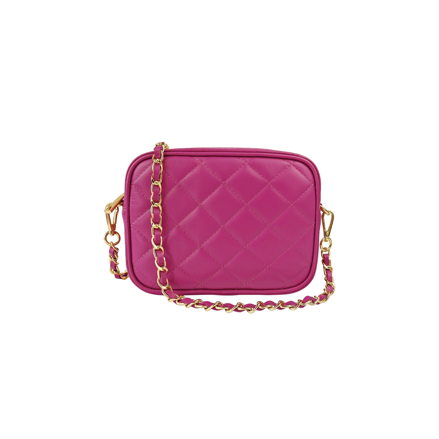 Borsa Donna a Tracolla Trapuntata Fucsia, In Vera Pelle, Made in Italy, Nora