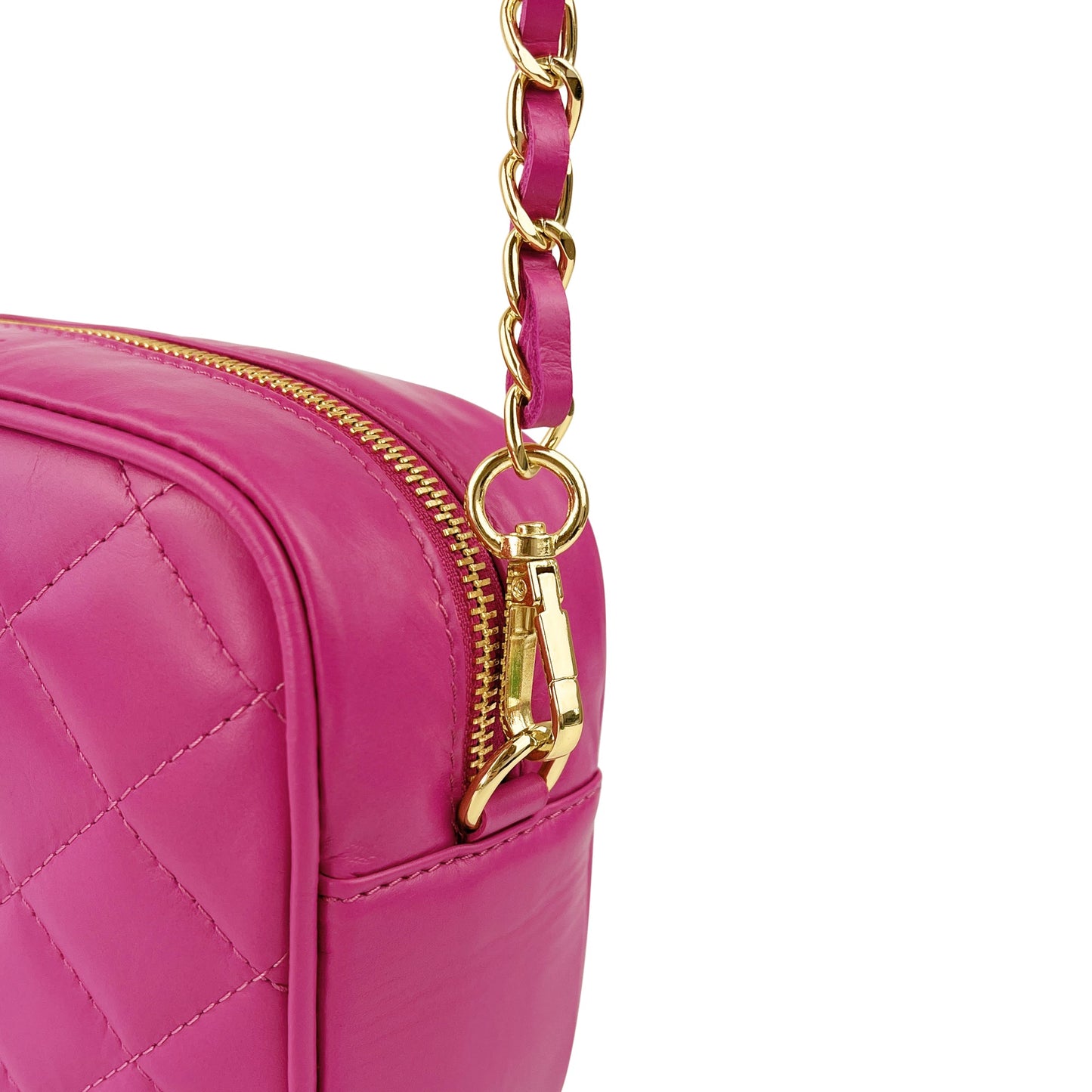 Borsa Donna a Tracolla Trapuntata Fucsia, In Vera Pelle, Made in Italy, Nora