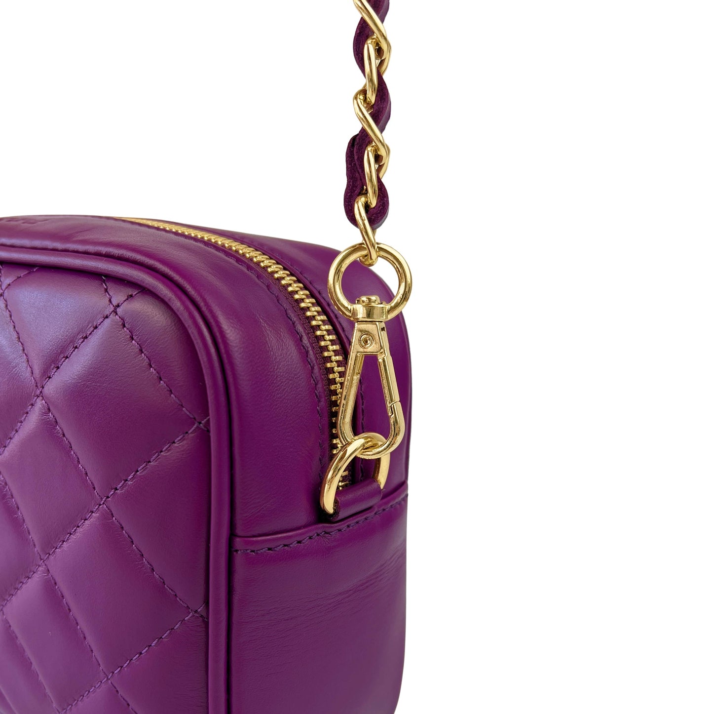 Borsa Donna a Tracolla Trapuntata Viola, In Vera Pelle, Made in Italy, Nora