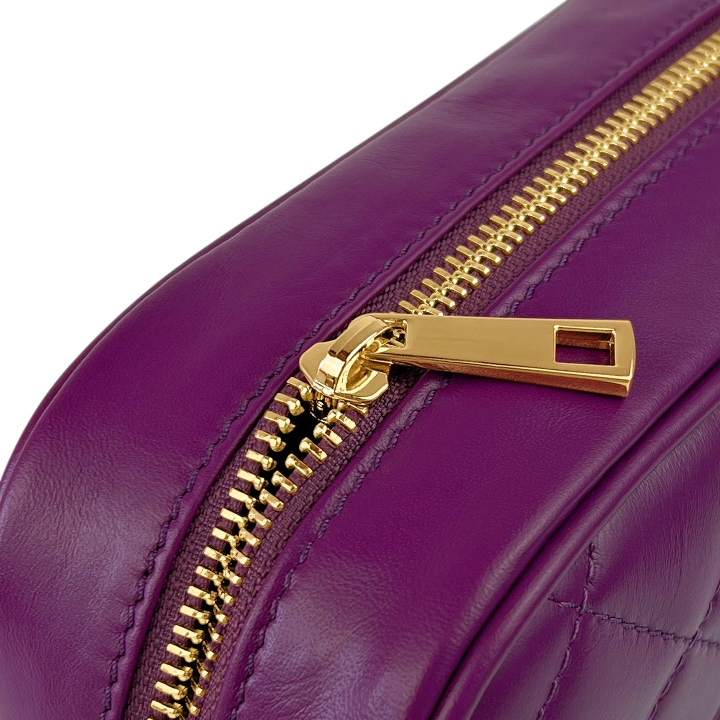 Borsa Donna a Tracolla Trapuntata Viola, In Vera Pelle, Made in Italy, Nora