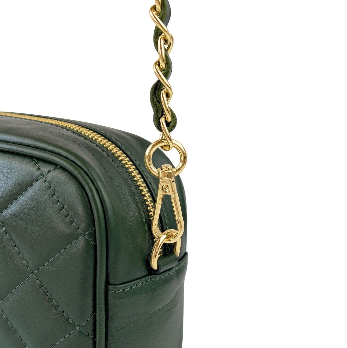 Borsa Donna a Tracolla Trapuntata Verde, In Vera Pelle, Made in Italy, Nora