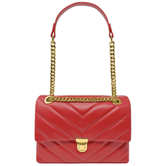 Borsa Donna a Spalla e Tracolla Rossa, In Vera Pelle, Made in Italy, Elda