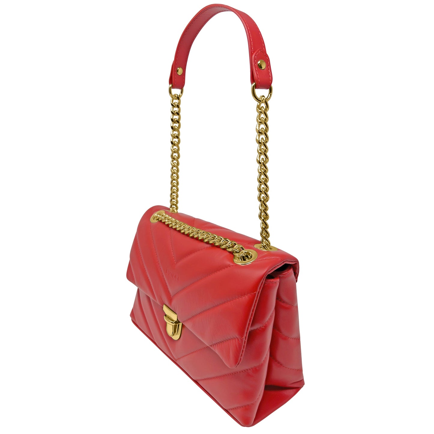 Borsa Donna a Spalla e Tracolla Rossa, In Vera Pelle, Made in Italy, Elda