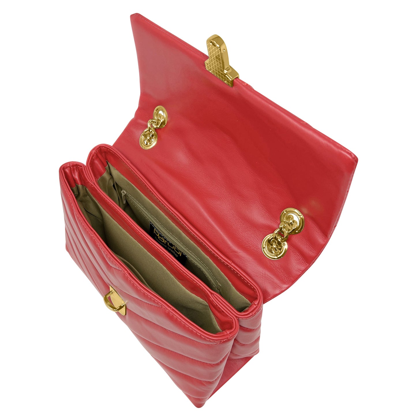 Borsa Donna a Spalla e Tracolla Rossa, In Vera Pelle, Made in Italy, Elda