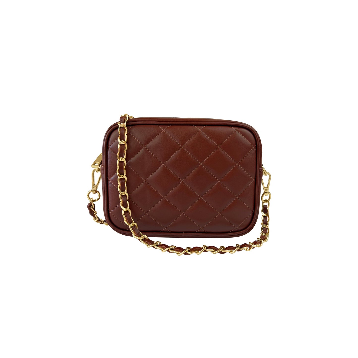 Borsa Donna a Tracolla Trapuntata Marrone, In Vera Pelle, Made in Italy, Nora