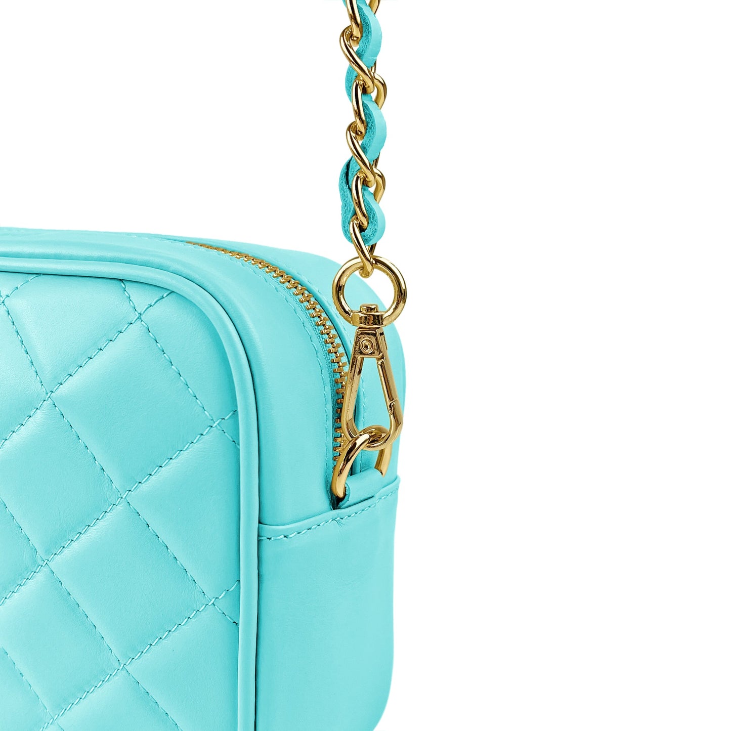 Borsa Donna a Tracolla Trapuntata Acquamarina, In Vera Pelle, Made in Italy, Nora