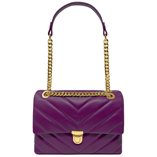 Borsa Donna a Spalla e Tracolla Viola, In Vera Pelle, Made in Italy, Elda