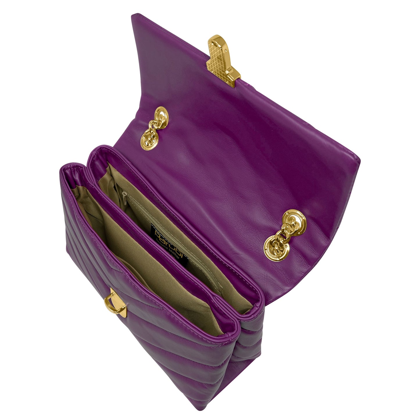 Borsa Donna a Spalla e Tracolla Viola, In Vera Pelle, Made in Italy, Elda