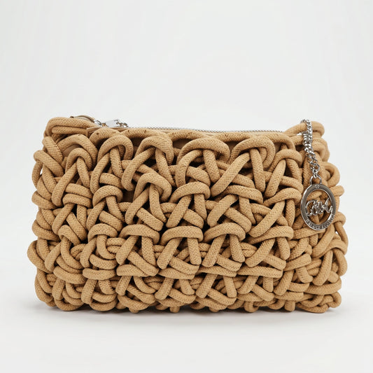 Baci & Abbracci Borsa a Tracolla Intrecciata in Corda di Cotone con Nappina