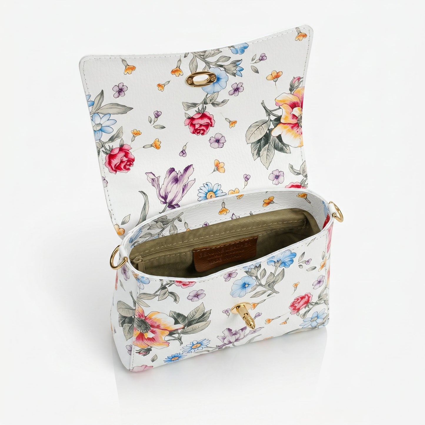 Borsa Farfalla in Vera Pelle con Stampa Floreale Made in Italy