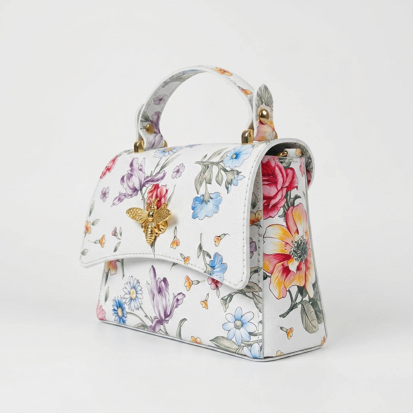 Borsa Farfalla in Vera Pelle con Stampa Floreale Made in Italy