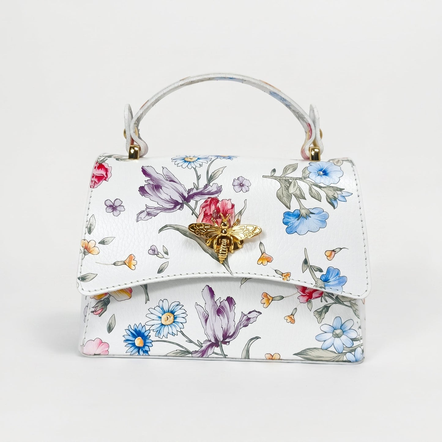 Borsa Farfalla in Vera Pelle con Stampa Floreale Made in Italy