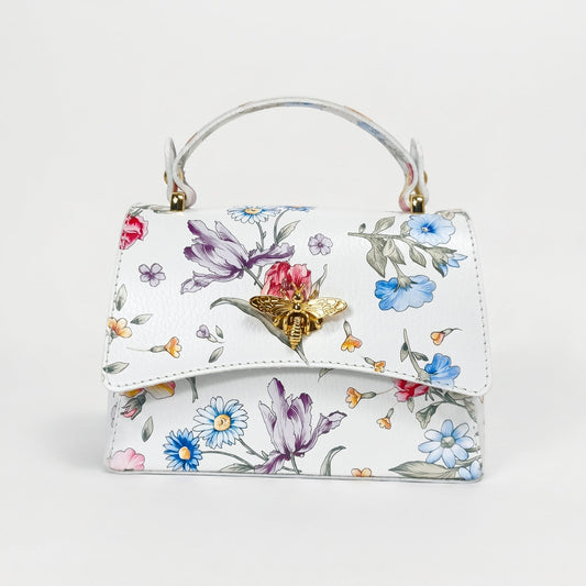 Borsa Farfalla in Vera Pelle con Stampa Floreale Made in Italy