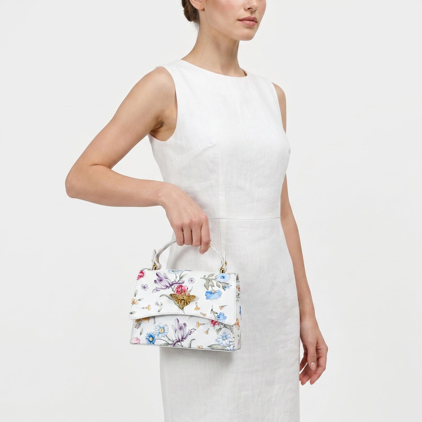 Borsa Farfalla in Vera Pelle con Stampa Floreale Made in Italy