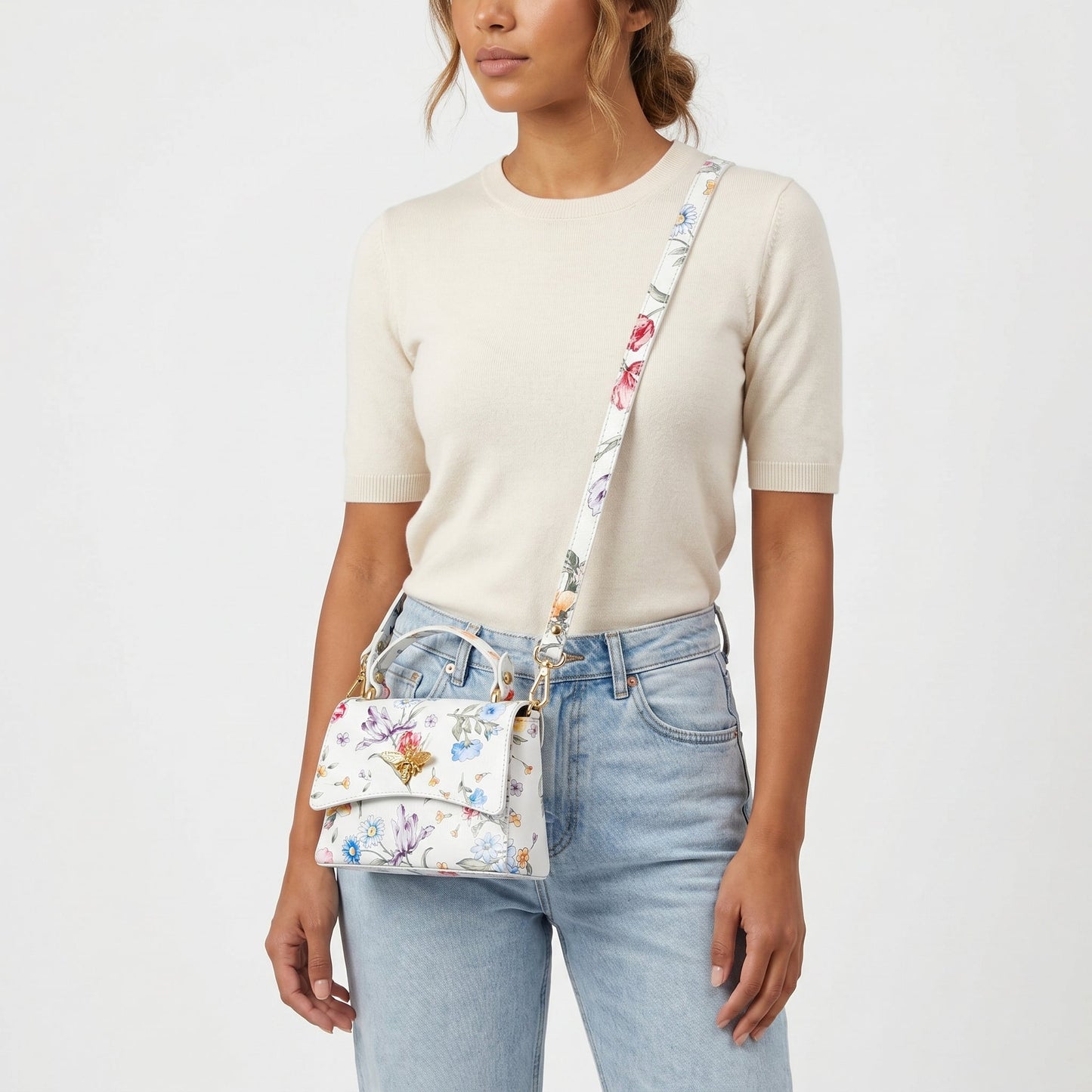 Borsa Farfalla in Vera Pelle con Stampa Floreale Made in Italy