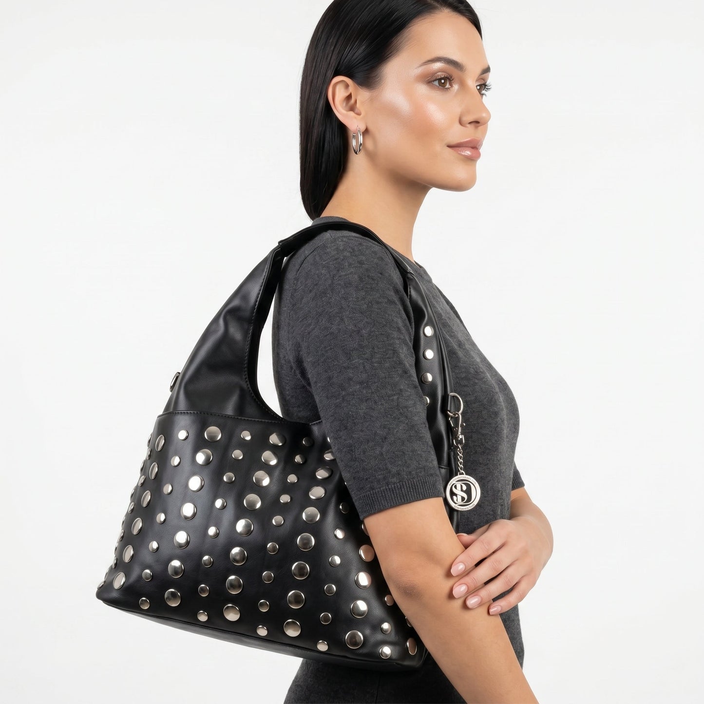 Borsa Grande Silver Dot in Ecopelle con Tracolla Regolabile