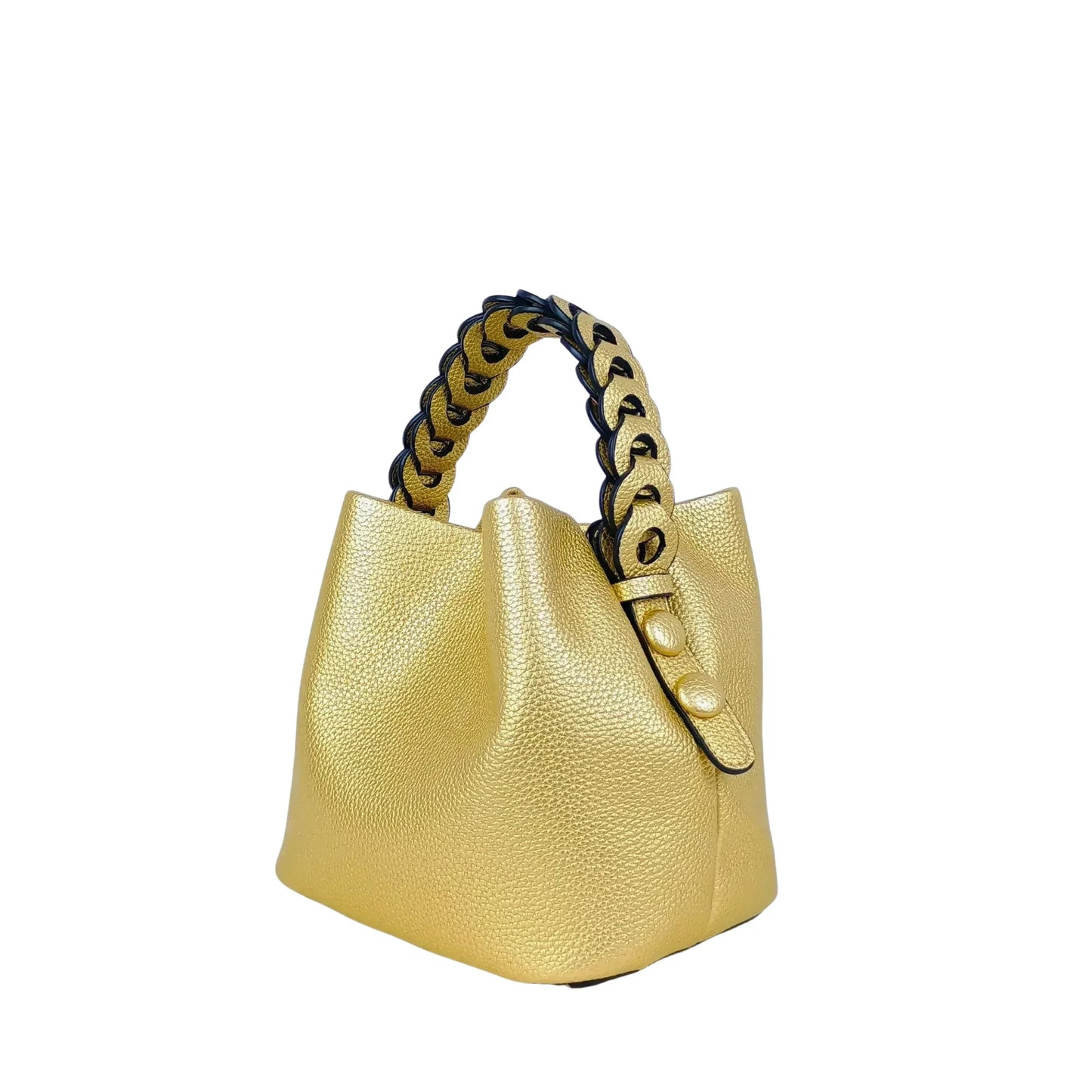 Mustard Yellow Leather Bucket Handbag with Braided Handle