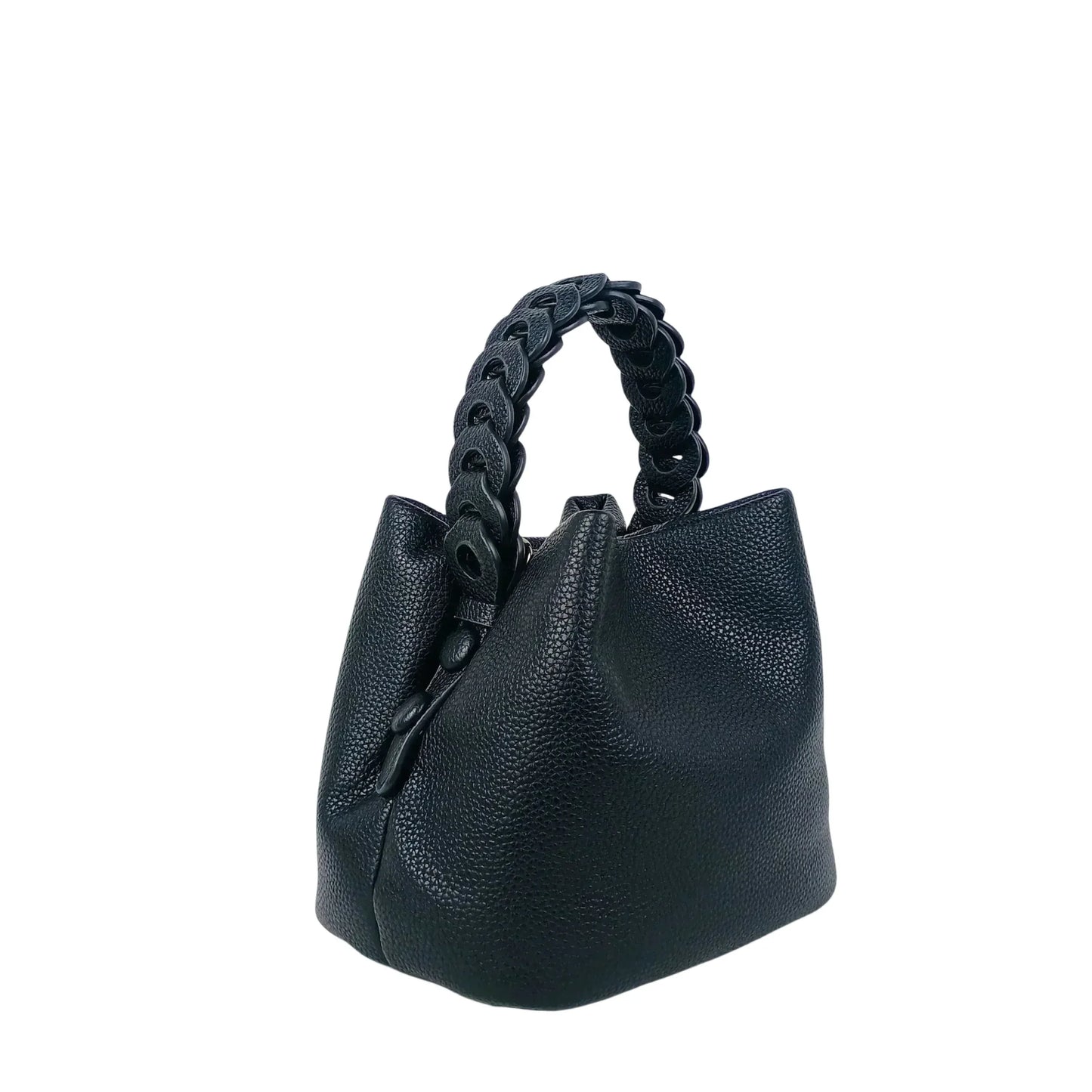 Mustard Yellow Leather Bucket Handbag with Braided Handle