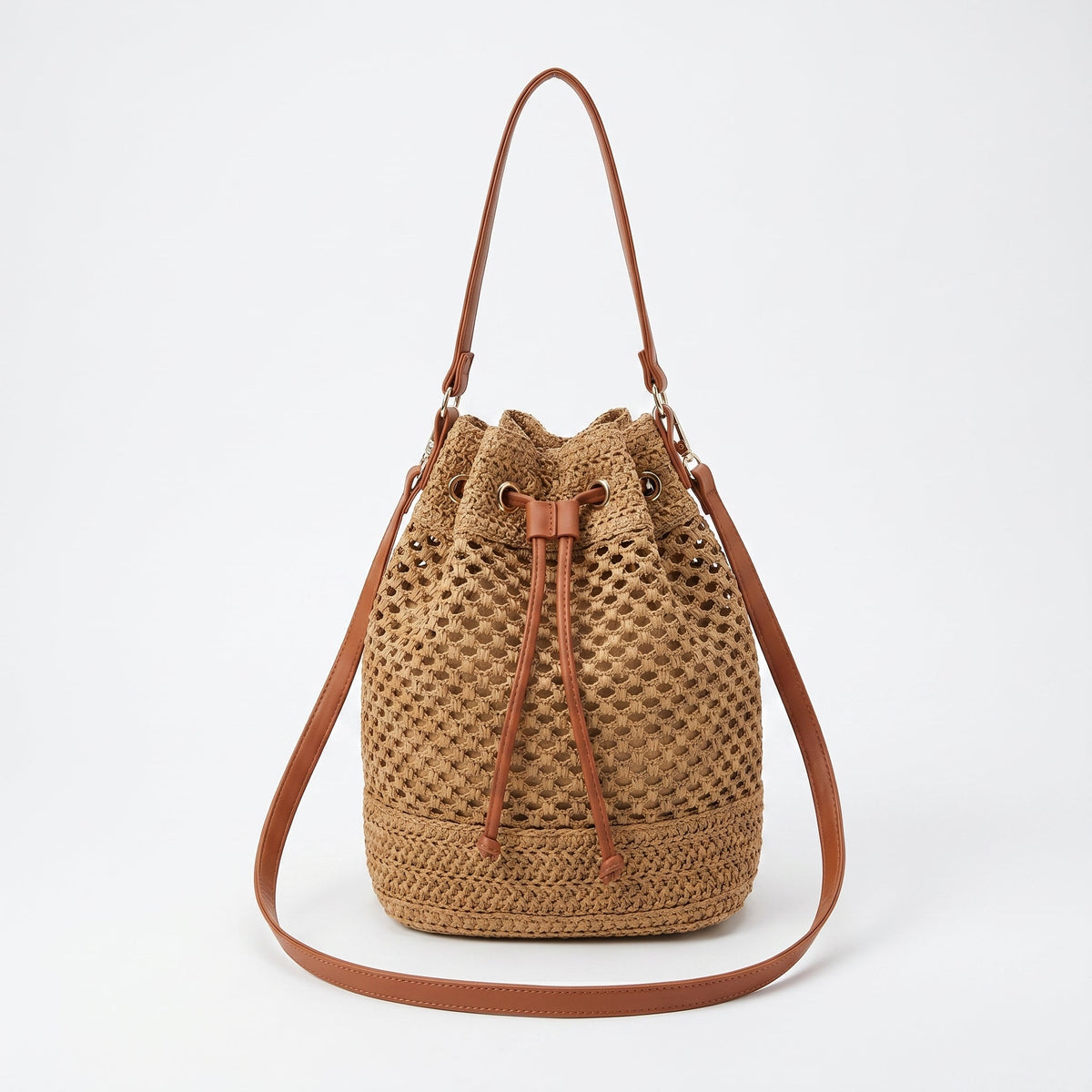 Net Bucket Bag with Leather Straps MS-7171