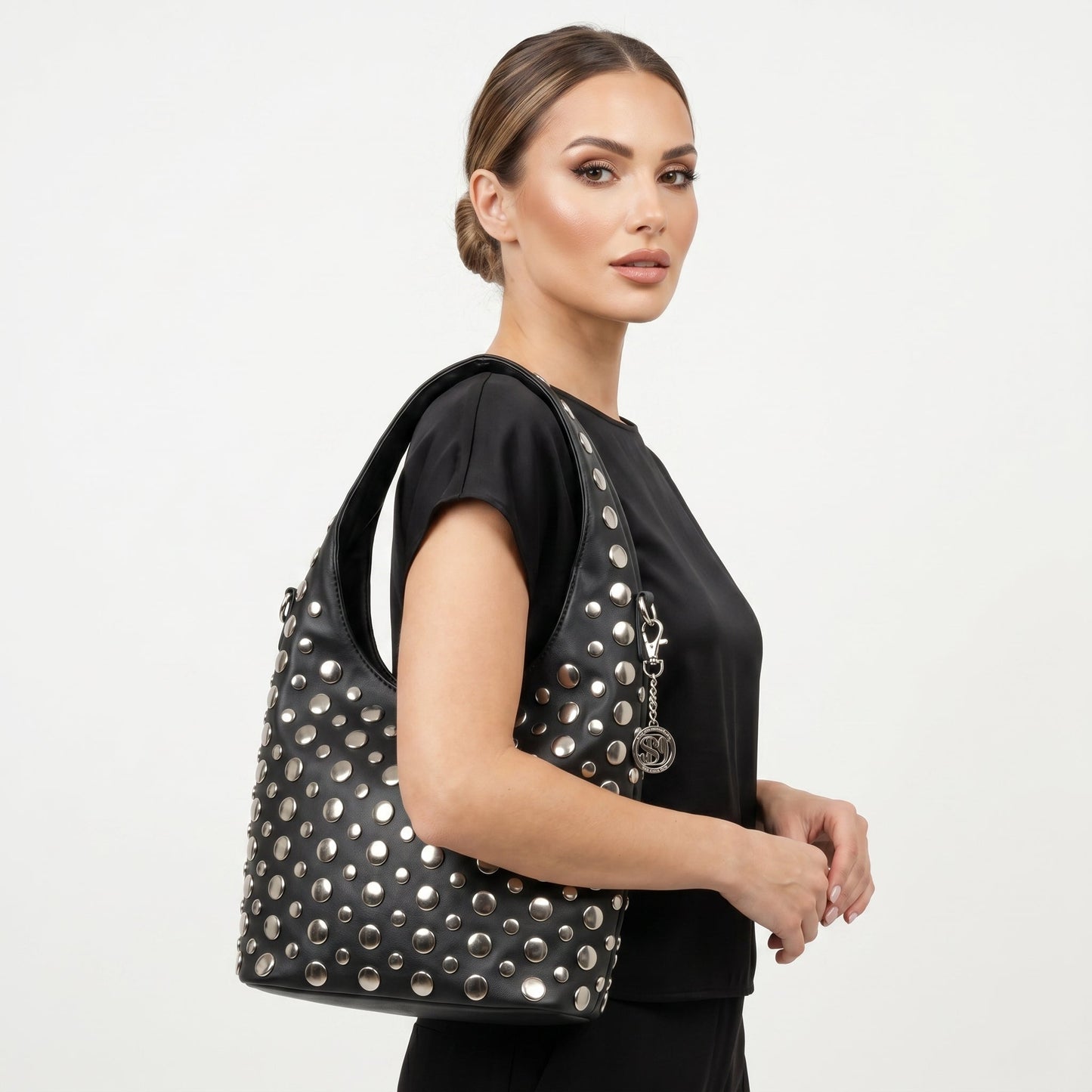Borsa Silver Dot Media in Ecopelle con Tracolla Regolabile